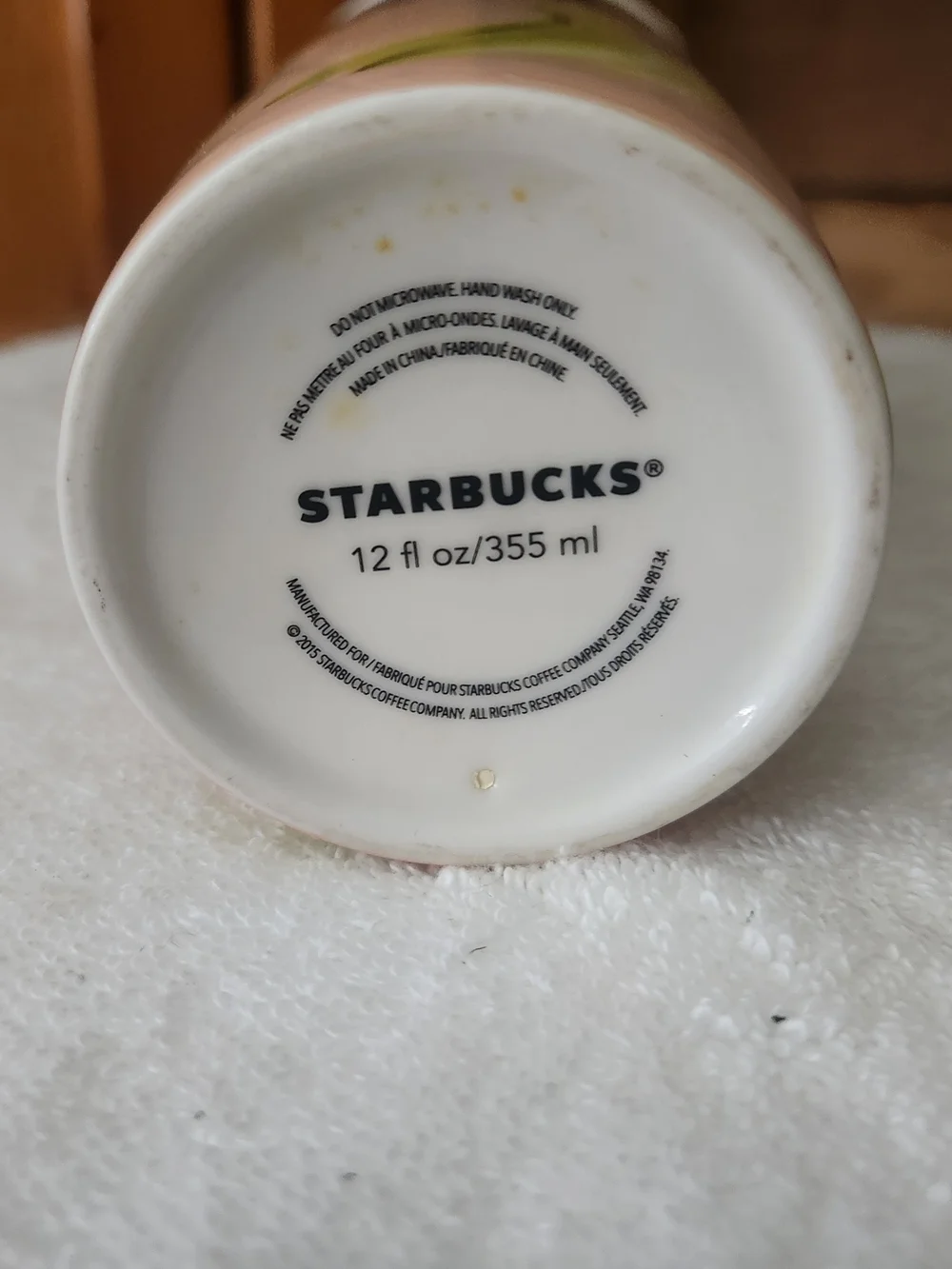 Starbucks 2015 Pink Banana Themed Ceramic Tumbler- 12oz Travel Mug w/ Lid